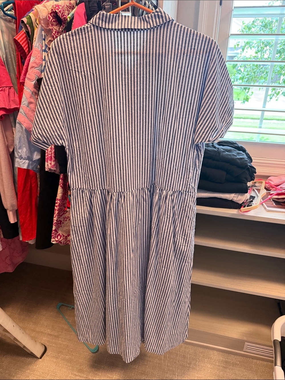 Blue and White Striped Button-Front Shirt Dress - Picture 2 of 2